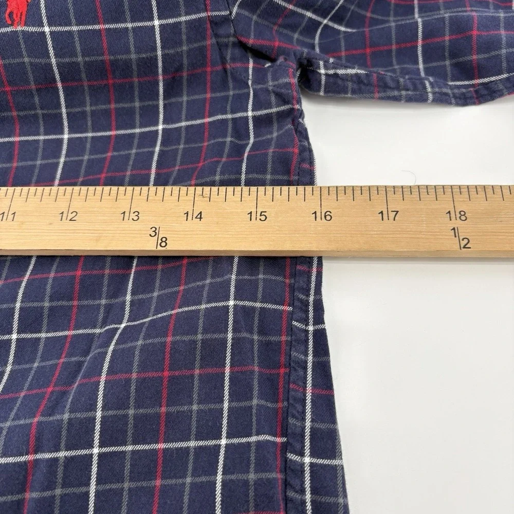 Youth Ralph Lauren Button Up Blue White Red Plaid L/S Size Small (8) Red Pony